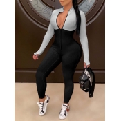 LW Color-lump Zipper Design Jumpsuit