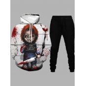 LW Men Casual Hooded Collar Print Tracksuit Set