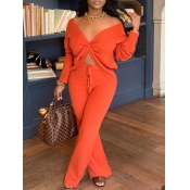 Lovely Street V Neck Knot Design Jacinth Two Piece