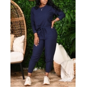 Lovely Leisure O Neck Drawstring Blue Two Piece Pa