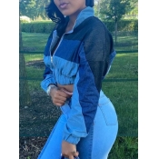 Lovely Casual Turndown Collar Patchwork Blue Denim