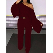 Lovely Casual Loose Wine Red Two Piece Pants Set