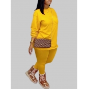 Lovely Casual O Neck Basic Yellow Plus Size Two-pi