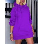 Lovely Casual Hooded Collar Basic Purple Mini Dres