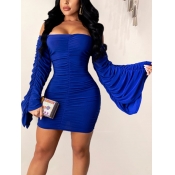 Lovely Stylish Dew Shoulder Fold Design Blue Mini 