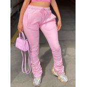 Lovely Casual Fold Design Pink Plus Size Pants