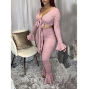 Lovely Trendy Bandage Design Pink Two Piece Pants 