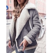 Lovely Street Turndown Collar Patchwork Grey Plus 