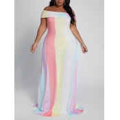 LW Plus Size Stylish Dew Shoulder Rainbow Striped 