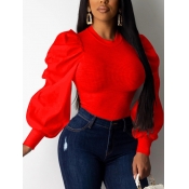 Lovely Trendy O Neck Patchwork Red Sweater