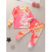 Lovely Trendy O Neck Tie-dye Rose Red Girl Two-pie