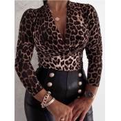 LW SXY V Neck Leopard Print Blouse
