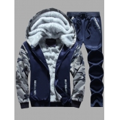 LW Men Hooded Collar Camo Print Tracksuit Set
