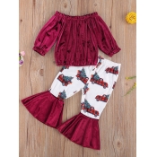 Lovely Trendy Print Patchwork Wine Red Girl Two-pi