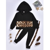 Lovely Sportswear Hooded Collar Leopard Print Patc