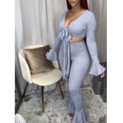 Lovely Trendy Bandage Design Grey Two Piece Pants 