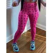 Lovely Sportswear Print Skinny Rose Red Pants
