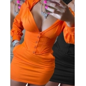 Lovely Sexy Deep V Neck Patchwork Orange Mini Dres