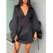 Lovely Stylish Deep V Neck Fold Design Patchwork B