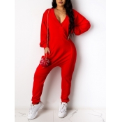 Lovely Casual Deep V Neck Loose Red One-piece Jump