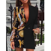 Lovely Stylish Turndown Collar Print Patchwork Mul