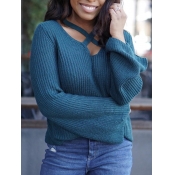 Lovely Leisure Cross-over Design Blue Sweater