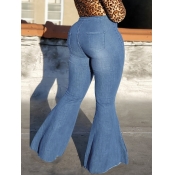 Lovely Stylish High-waisted Flared Baby Blue Jeans