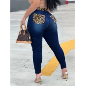 Lovely Casual Leopard Print Patchwork Deep Blue Pl