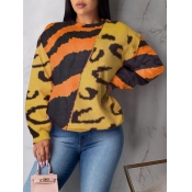 Lovely Casual O Neck Print Patchwork Yellow Hoodie