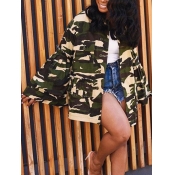 Lovely Casual Turndown Collar Camo Print Loose Coa