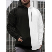 Lovely Men Casual Hooded Collar Patchwork Black Ho