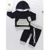 Lovely Stylish Hooded Collar Striped Patchwork Bla