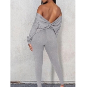 Lovely Sexy Backless Grey Two Piece Pants Set