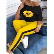 LW Lip Print Striped Pants Set