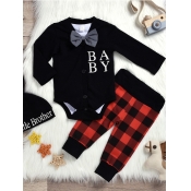 Lovely Casual V Neck Print Black Boy Two-piece Pan