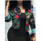 Lovely Casual Turndown Collar Camo Print Army Gree