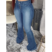 Lovely Casual Buttons Design Blue Jeans