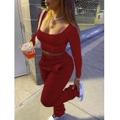 Lovely Casual Drawstring Skinny Red Plus Size Two-
