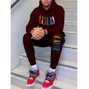 Lovely Men Casual Hooded Collar Letter Print Wine 