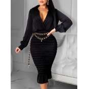 Lovely Trendy Turndown Collar Fold Design Black Mi