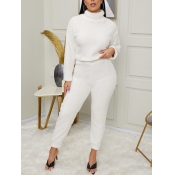 Lovely Casual Turtleneck Basic White Two Piece Pan
