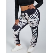 Lovely Street Print Black Plus Size Pants