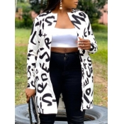Lovely Casual Letter Print White Plus Size Coat