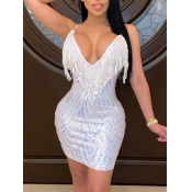 Lovely Sexy Spaghetti Strap Tassel Design White Mi