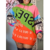 Lovely Street Hooded Collar Letter Print Patchwork