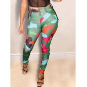LW Casual Camo Print Skinny Green Pants