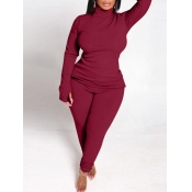 Lovely Casual Turtleneck Basic Wine Red Plus Size 