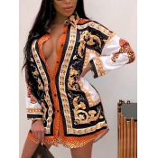LW BASICS Trendy Turndown Collar Leopard Print Ora