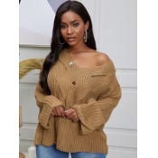 Lovely Trendy V Neck Cross-over Design Brown Sweat