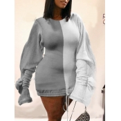 LW Plus Size Casual O Neck Patchwork Grey Mini Dre